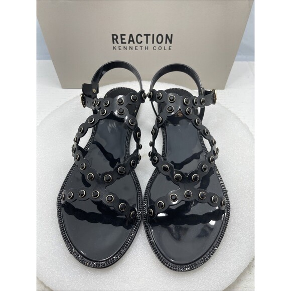 Kenneth Cole Dahlia Jelly Studded Flat Sandals, Black, Women Size 10 #789 - Picture 6 of 9